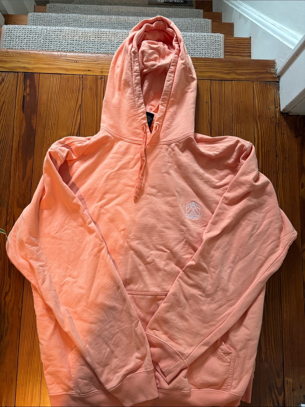 Men’s OnlyNY Peach Hooded Sweatshirt with Small Chest Logo, XL